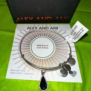 NWT Alex and Ani Swarovski Emerald Teardrop Bangle Bracelet Birth Month May